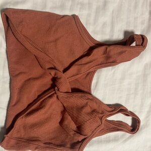 Rust Ribbed Knot Front Crop Top